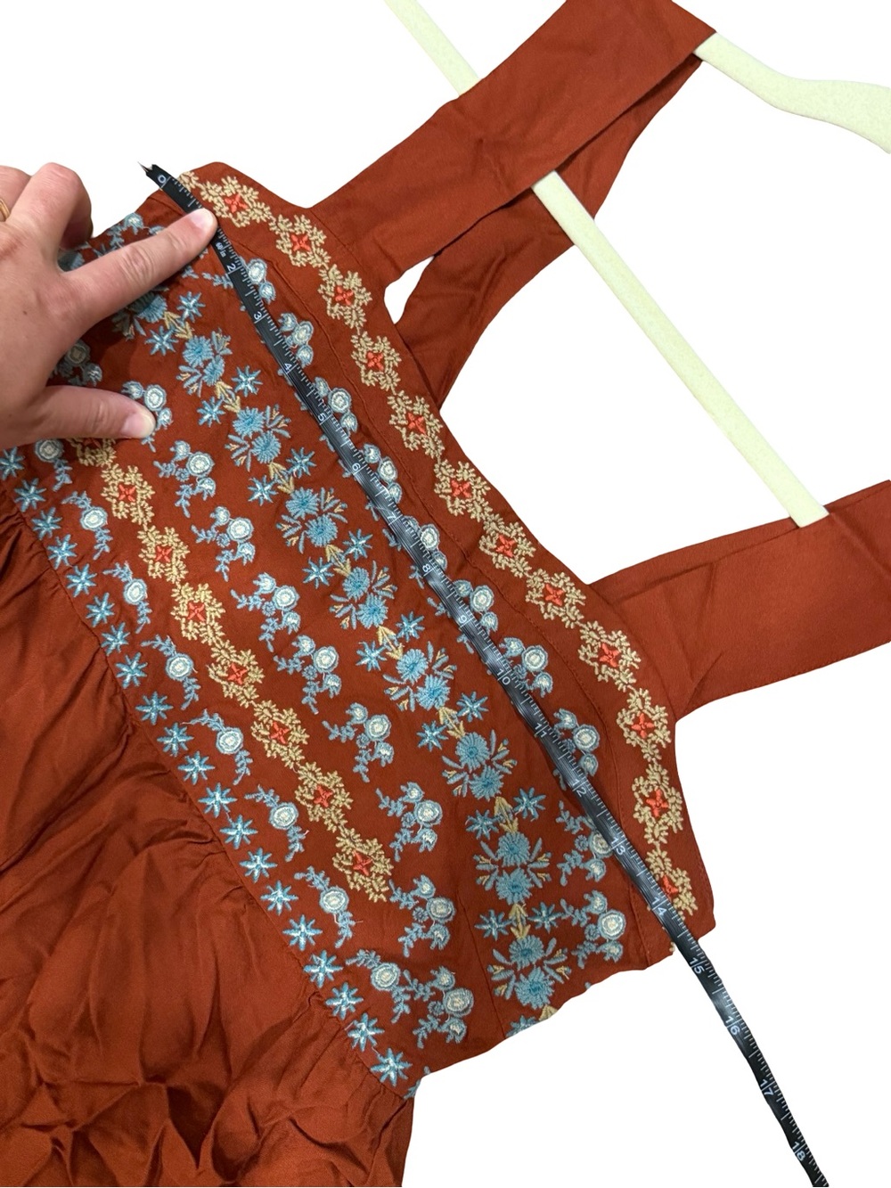 ๐ฟ Natural Life Hannah Embroidered Jumpsuit Women's Medium Rust Boho Floral - Picture 12 of 13